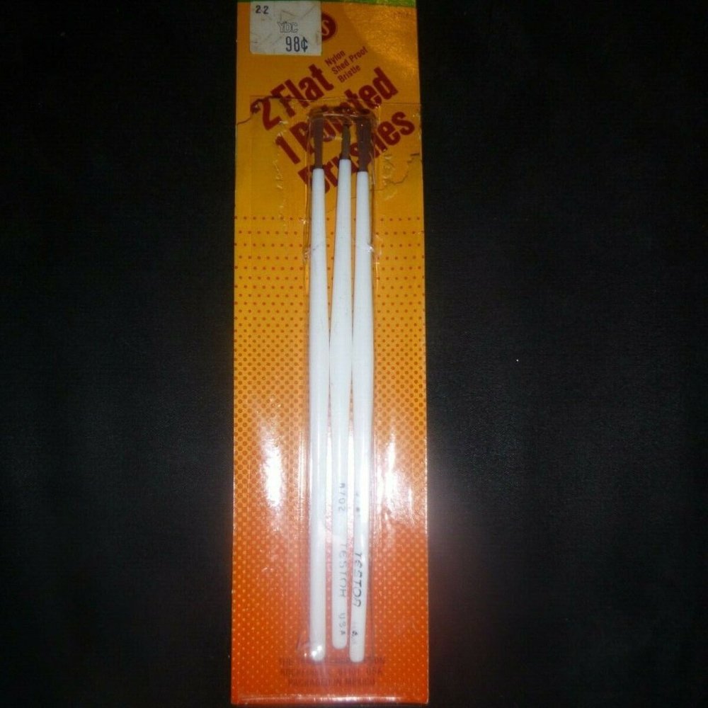 Vintage Testors Model 3 Pack - 2 Flat 1 Pointed Paint Brushes